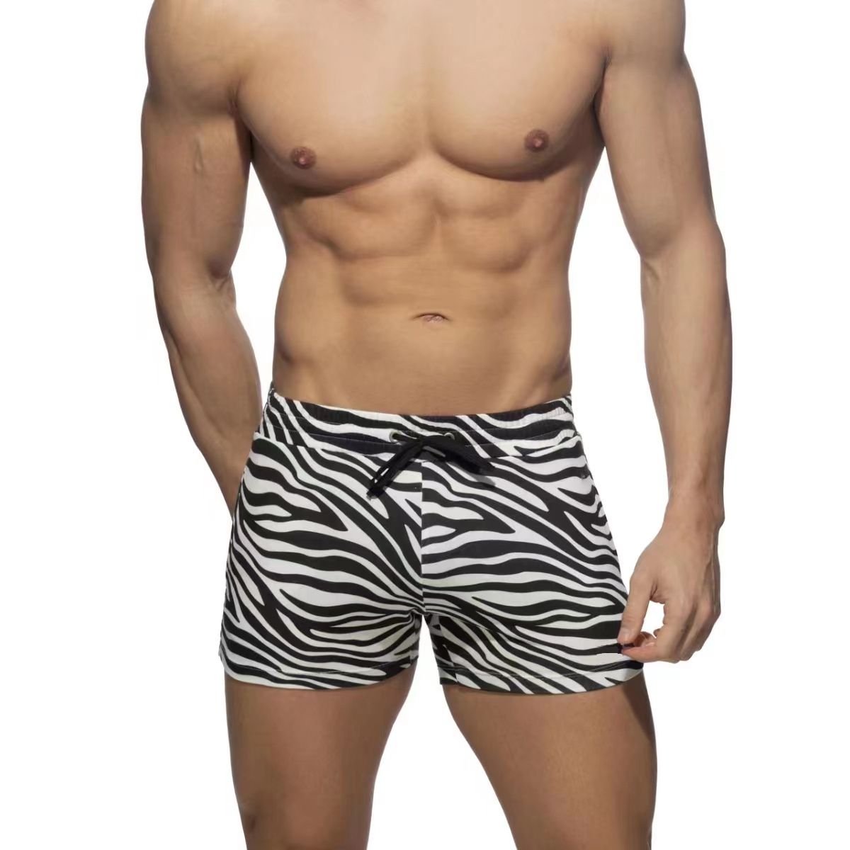2022 New Men's Square Corner Pants With Zebra Pattern Flower Tie Rope Low Waist Sexy Beach Swimming Hot Springs_voghion.com