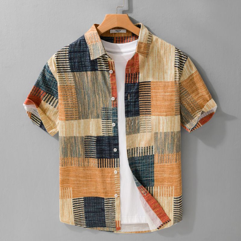 Men's 3D Printed Short Sleeved Shirt With Floral Patterns, Loose And Comfortable Cotton Shirt_voghion.com