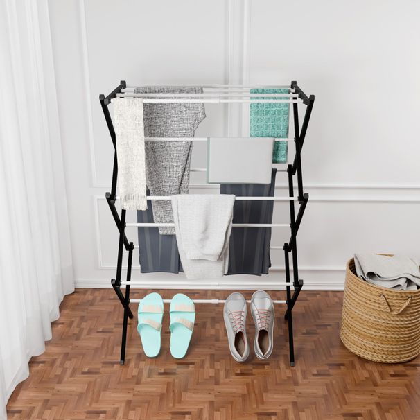 1set, Metal Clothes Rack, Pre Assembled Clothes Rack, Expandable Laundry Drying Rack, Towel Rack For Indoor And Outdoor Use_voghion.com