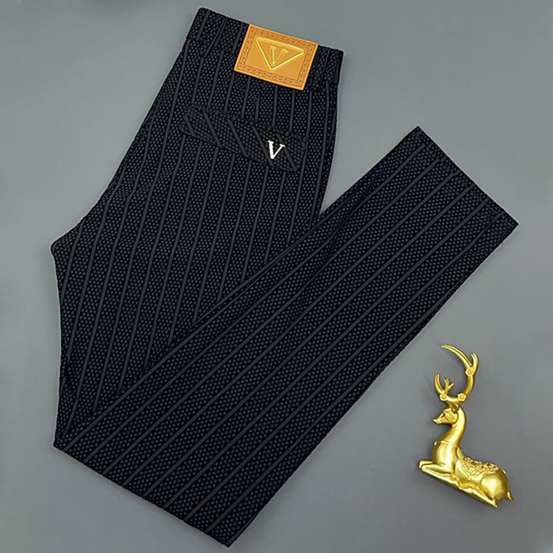 Herrenbekleidung Eisseide Freizeithose Herren Sommer Dünn Bedruckte Business-Anzughose Koreanischer Stil Trendy Schlanke Gerade Hose_voghion.com