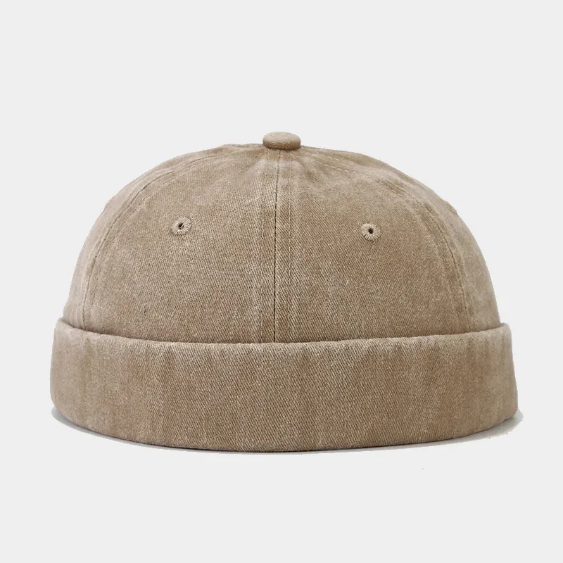 Nowości Solidne męskie damskie czapki z daszkiem typu Loop Dome, bez daszka, sprana bawełna, dżins, czapki, czapki, nowe modne_voghion.com