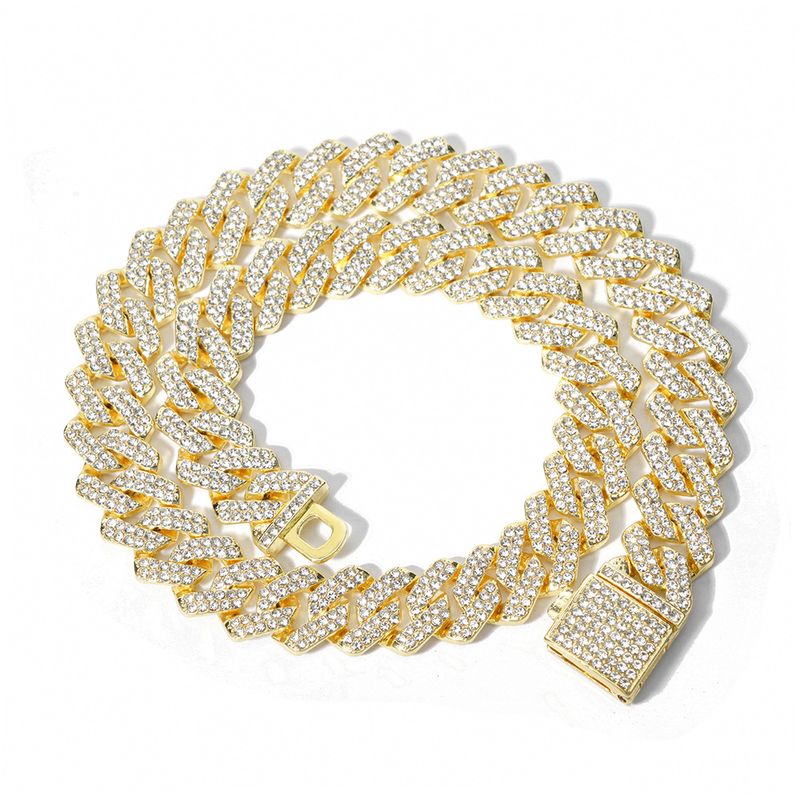 Collana da uomo Hip Hop con catena cubana a rombo e diamanti da 14 mm, con clavicola esagerata e accessori._voghion.com