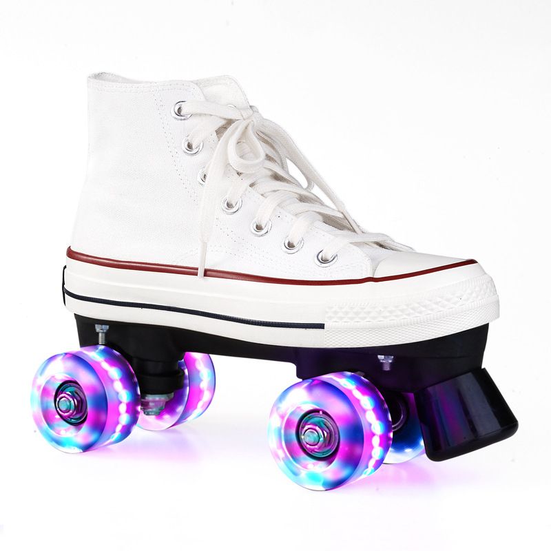 Kinderkleidung Zweireihige Rollschuhe für Erwachsene High-Top-Canvas-Skates Vierrad-Rollschuhe für Jungen und Mädchen Kinder Freizeit Blinkende Räder_voghion.com