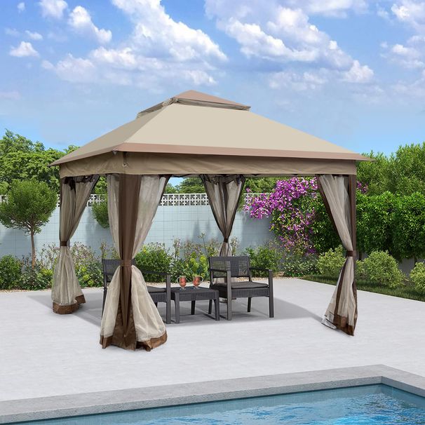 Outdoor 11x 11Ft Pop Up Gazebo Canopy With Removable Zipper Netting,2-Tier Soft Top Event Tent,Suitable For Patio Backyard Garden Camping Area_voghion.com