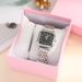 Ladies' new style, elegant, niche, simple and versatile steel band quartz small square watch + simple personality bracelet set_voghion.com