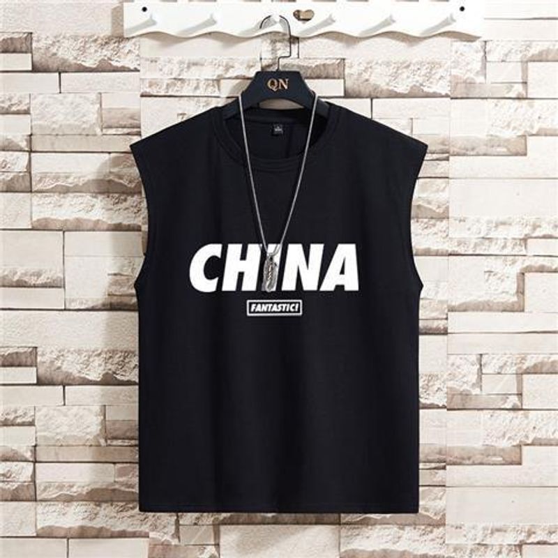 Top/Set: Chinese Sleeveless Vest Set, Men's T-shirt, Summer Large Size, 5/10 Shorts, Casual Sports, Two Piece, 12_voghion.com