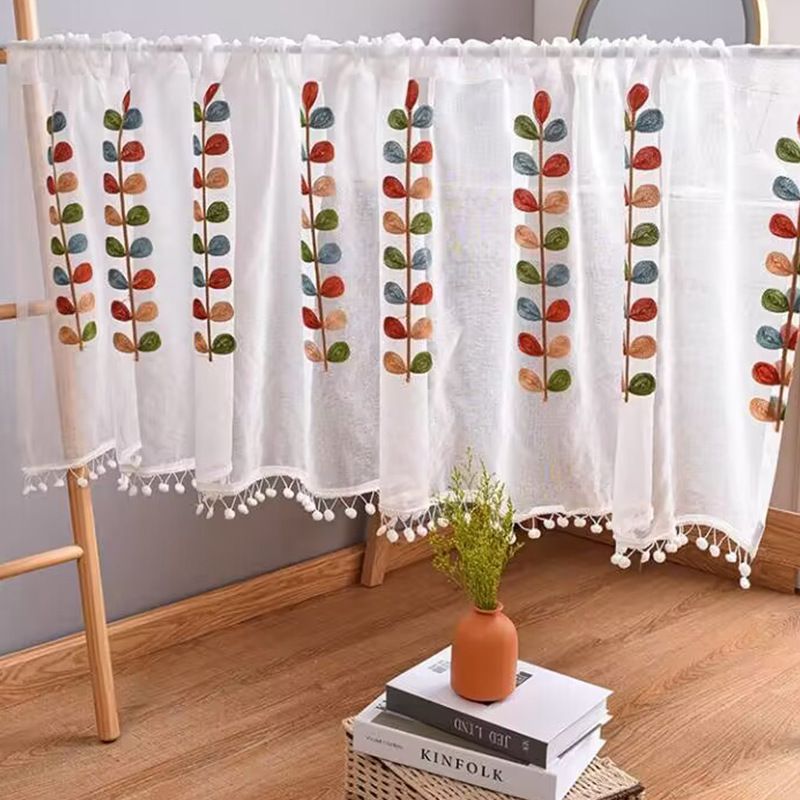 Spitzen-Küchenvorhang mit Blumenmuster – 180 x 60 cm, Polyester-Café-Vorhang für Wohnzimmer, Schlafzimmer oder Geschäft, einfach anzubringen und maschinenwaschbar_voghion.com
