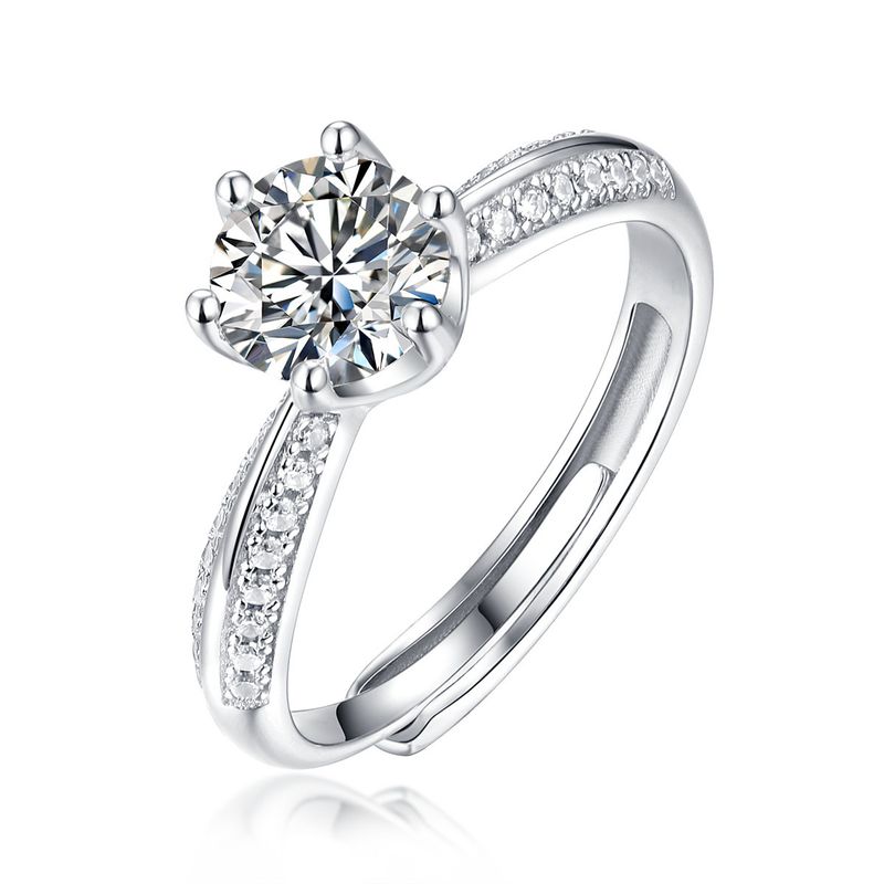 Neuer funkelnder, eleganter, leichter Luxus-Ring mit sechs Zinken und simuliertem Moissanit-Zirkon im koreanischen Stil für Damen_voghion.com