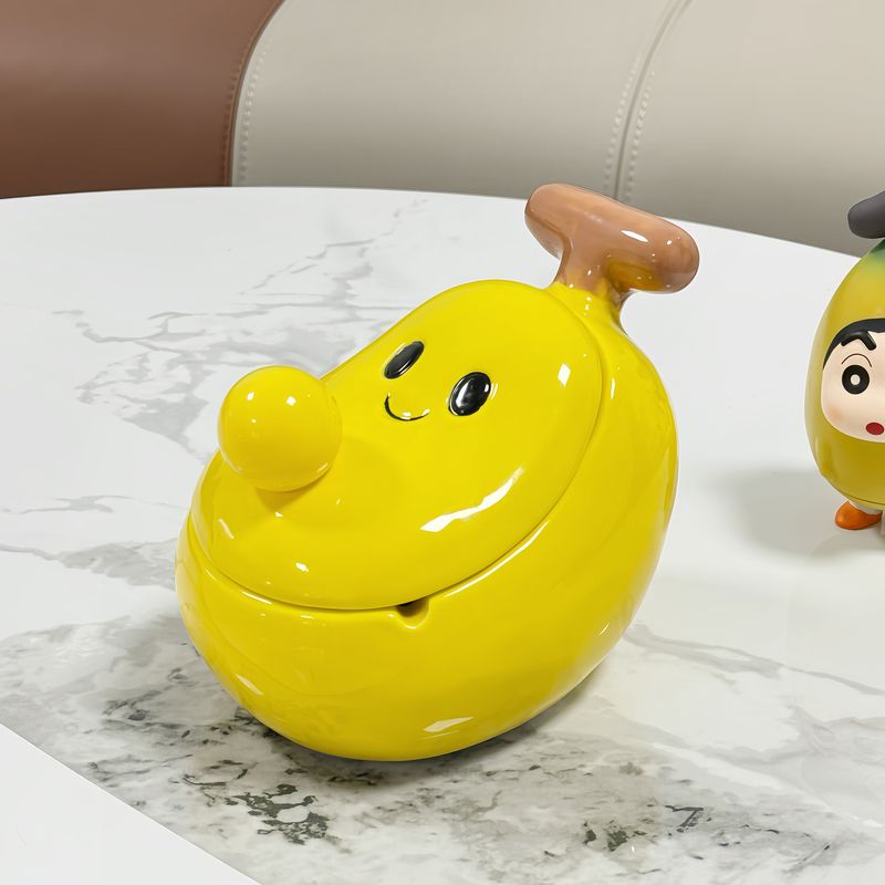 Creative Banana Ceramic Ashtray With Lid, Anti-Soot, Cute And Unique, Suitable For Home Or Office, Coffee Table_voghion.com