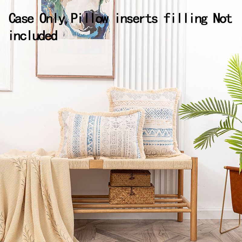 Cross-border Hot Bohemian Style Zhou Tassel Edge Decorative Geometric Pattern Linen Printed Sofa Pillow Case_voghion.com
