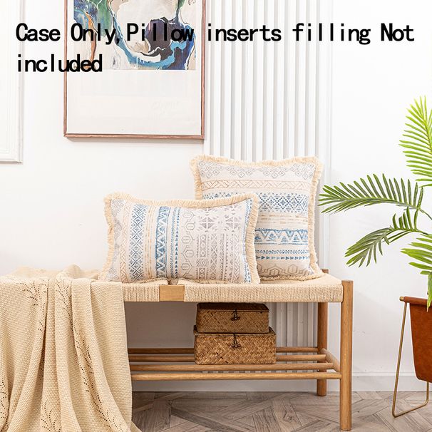 Cross-border Hot Bohemian Style Zhou Tassel Edge Decorative Geometric Pattern Linen Printed Sofa Pillow Case_voghion.com