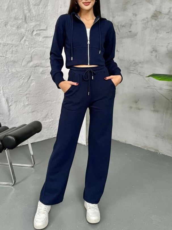 Women's Hooded Zip-Up Tracksuit Set – Casual Sporty Outfit For Spring & Fall With Adjustable Hood & Zipper_voghion.com