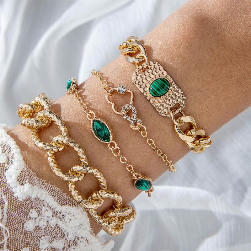 New Jewelry Punk Style Personality Cuban Chain Bracelet Set Of Four Versatile Heart Bracelets_voghion.com