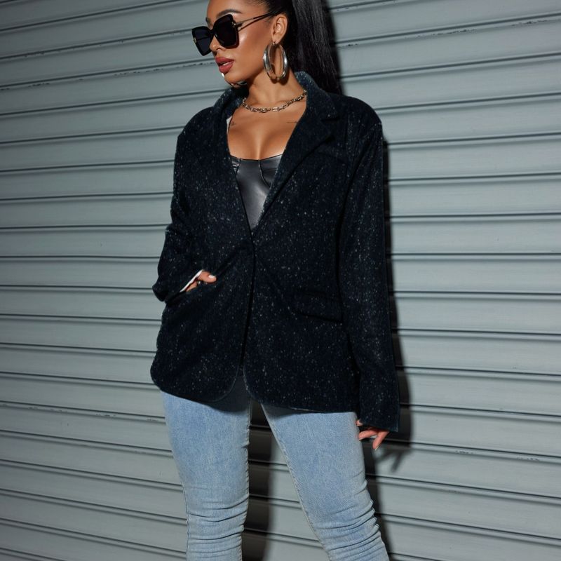 New commuting style cardigan with a collar and long sleeves, sparkling large casual suit jacket_voghion.com