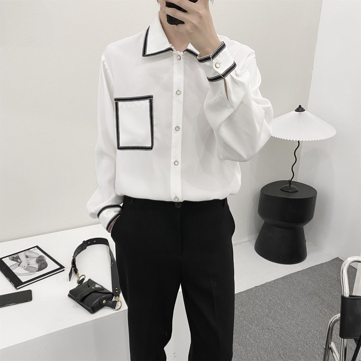 Camicia a maniche lunghe primavera autunno per uomo, marchio Ins, stile giapponese di Hong Kong, ampia, monella e attraente, unica_voghion.com