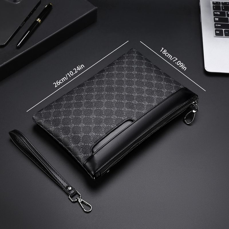 Men's Slim Leather Envelope Clutch Bag - Large Capacity Business Commuter Handheld Briefcase For Work & Travel (Sizes Small/Large)_voghion.com