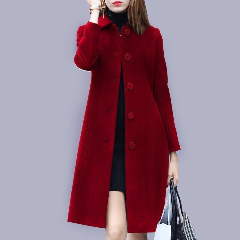 Vêtements pour femmes Manteau en laine pour femme, longueur moyenne, style britannique, nouveau manteau en laine slim printemps et automne 2024, costume en laine slim pour femme_voghion.com