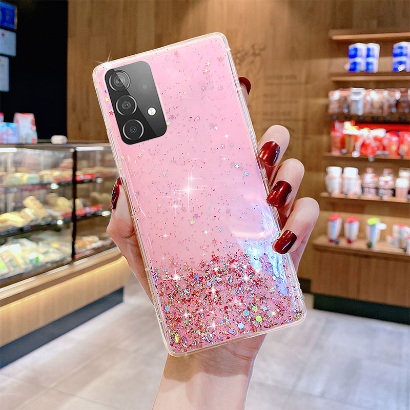 Silverfolie glitterpulver genomskinligt telefonfodral för Samsung Galaxy S8 S9 S10 S20 S21 S22 S23 Plus S21FE Note8 Note9 Note10 Note20 Ultramjukt TPU-skal_voghion.com