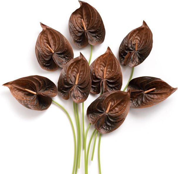 Piante di Anthurium artificiali Ling's Moment, 8 fiori di seta Shabby Blush, steli di verde rosa per il fai da te_voghion.com