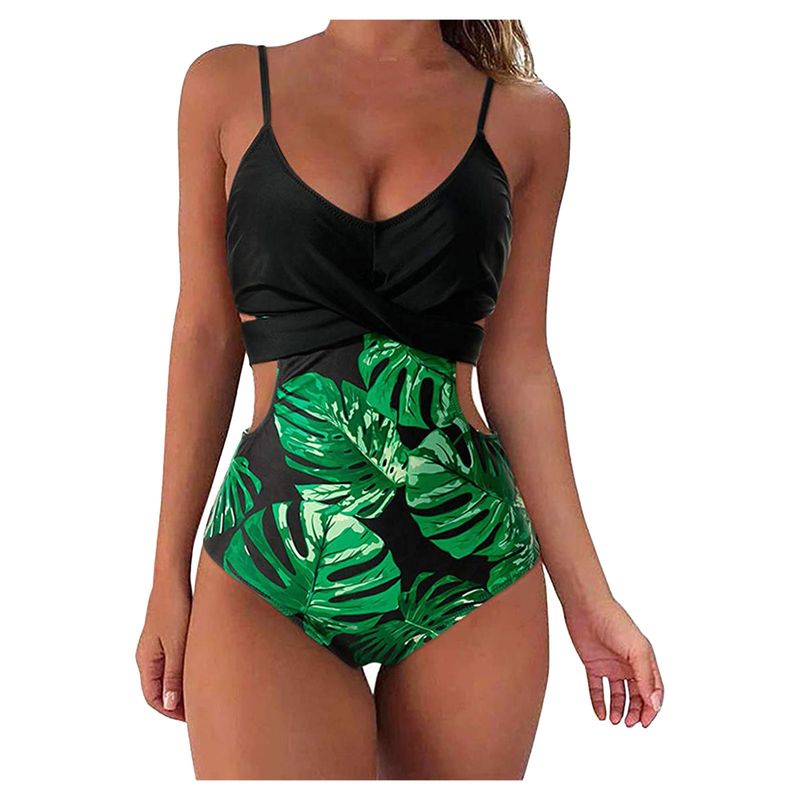 Nei Kokosnossbaum-Print Kräiz Schnür-Badkleeder-Bikini fir Fraen_voghion.com