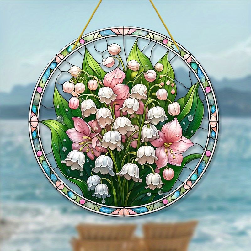 20 x 20 cm großer Maiglöckchen-Sonnenfänger – klassisches 2D-Acryl. Kein Strom erforderlich. Perfekt für Garten-/Bürodekoration. Ideales Geschenk für Blumenliebhaber._voghion.com