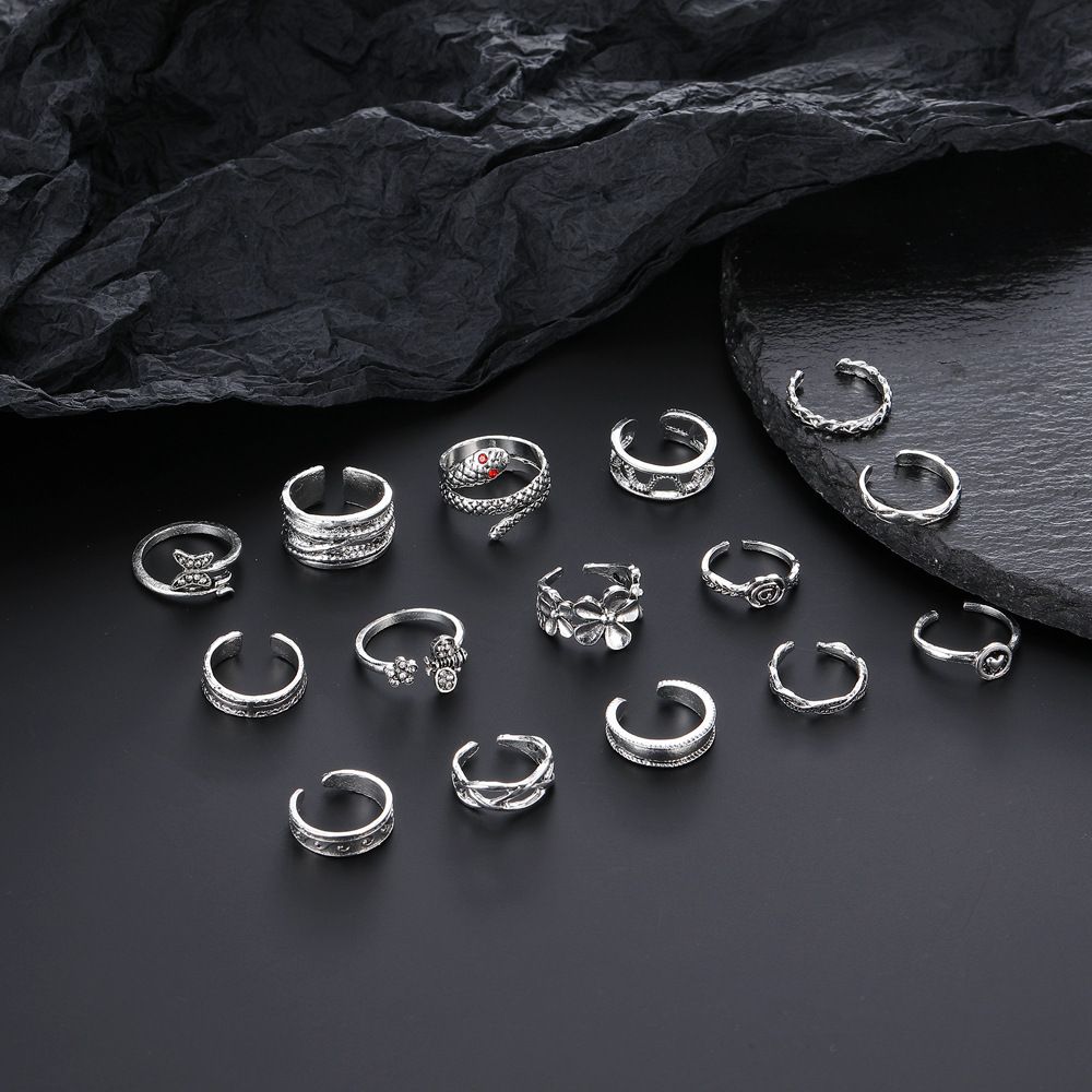 anello del piede decorazione del piede personalità retro serpente farfalla ape apertura del fiore set da 15 pezzi anello del piede _voghion.com