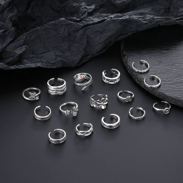 anello del piede decorazione del piede personalità retro serpente farfalla ape apertura del fiore set da 15 pezzi anello del piede _voghion.com