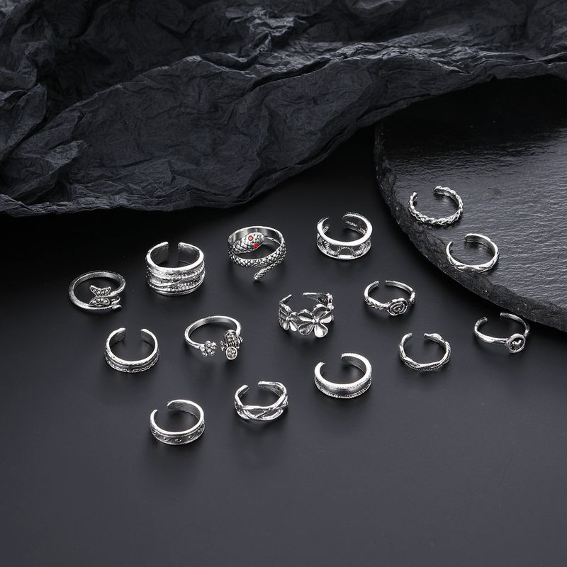 Fußring Fußdekoration Persönlichkeit Retro Schlange Schmetterling Biene Blume Öffnung 15 Stück Set Fußring_voghion.com