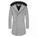 New casual woolen solid color slim fit double breasted youth men's coat fur collar_voghion.com