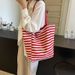 Casual Striped Double-Sided Canvas Women, Spring/Summer Lazy Style Large Capacity Tote Bag, Student Shoulder Bag For_voghion.com