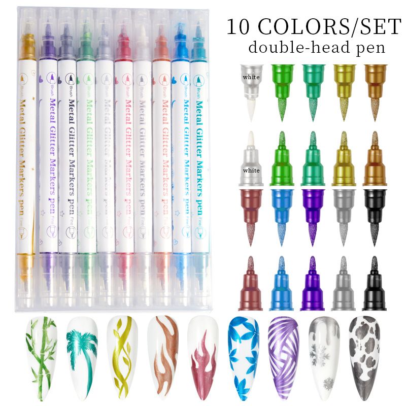 Doppelkopf-Nagelkunststift aus Metall – Verblenden, Linien und Punkte setzen 3-in-1 | Easy-Color One-Step-Gelstift_voghion.com