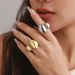 Ins Liquid Lava Metal Curved Female Folded Smooth Hug Open Ring Set_voghion.com