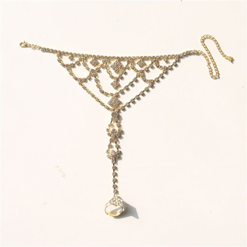 Damenschmuck Elegantes Fußkettchen mit Strasssteinen – Fußkette mit geometrischem Design für Strand, Urlaub und den Alltag. Finger-Fußkettchen, Fußkettchen, weibliche Accessoires_voghion.com