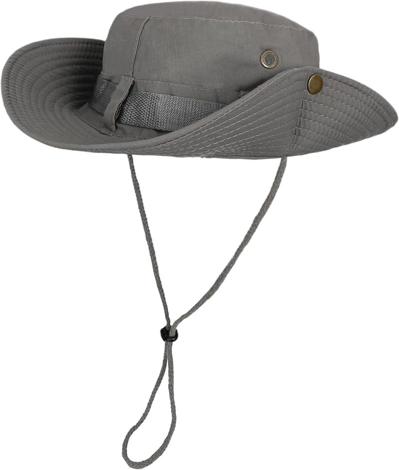 Safari Sun Men's Wide Brim Boonie Bush Foldable Cowboy Style Fishing Breathable Hiking Outdoor Bucket Hat With_voghion.com