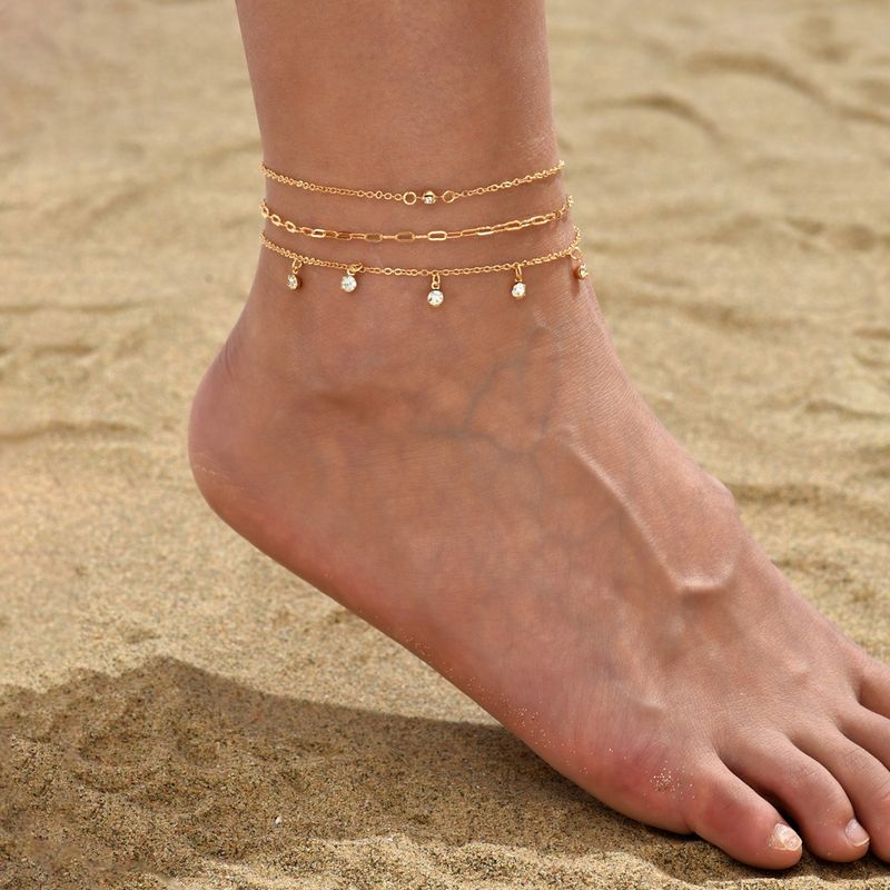 Gouden Boheemse kruis dubbel hart meerlaagse enkelband 3-delige set strand oceaan stijl_voghion.com