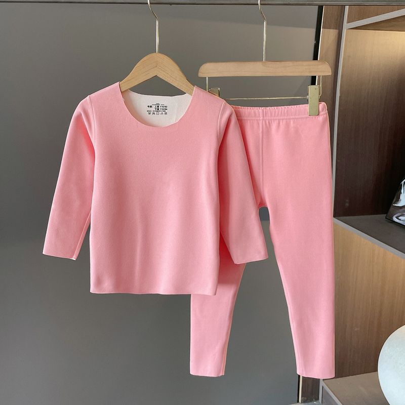 Boys and girls high-quality double-sided German velvet solid color children's underwear set children's comfortable thermal underwear_voghion.com