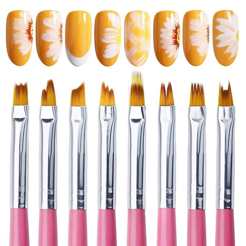 Arte Clavo 8PCS/Set Nail Art Brush Painting Flower Nail Tool Maincure Half Moon Shape Nail French Brushe Smile Petal Drawing Pen_voghion.com