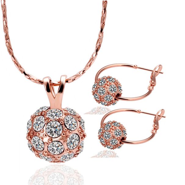 Vendita calda, orecchini a cerchio con perline a sfera Diso da 10 mm, placcati in oro rosa 18 carati, moda donna, collane con ciondolo, set di gioielli in cristallo austriaco per donna_voghion.com