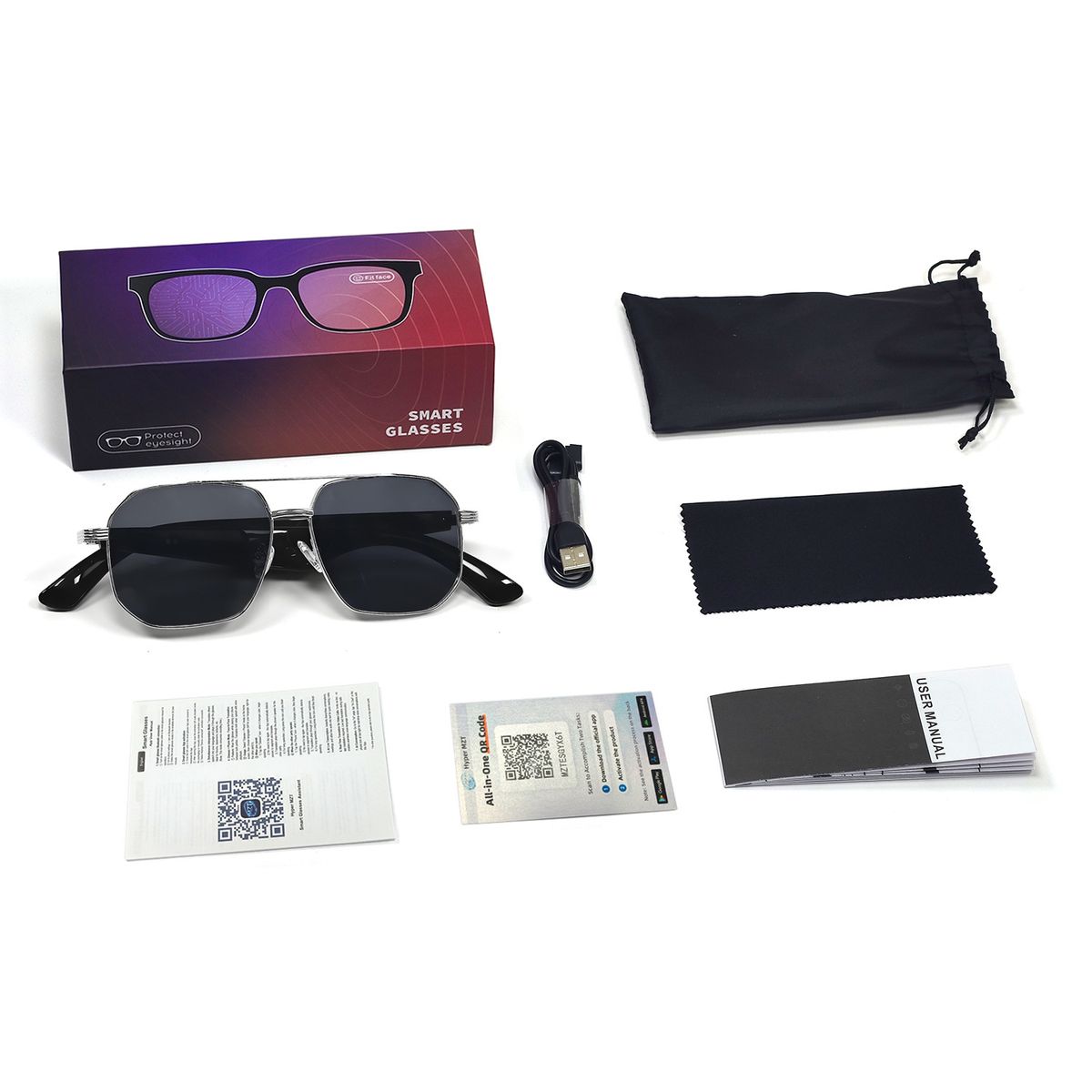 W100 AI Smart Glasses With Bluetooth, Audio Calls, Music Playback & AI Translation - Lightweight & Stylish For Business & Travel_voghion.com