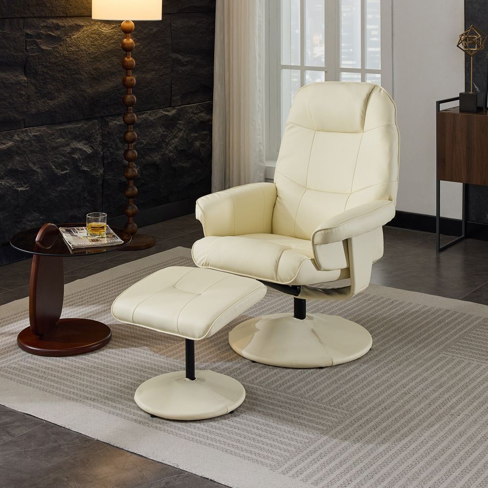 Massagesessel Mit Liegefunktion, Heizung & Hocker, Relax-Fernsehsessel Aus PU-Stoff, 360° Drehung, Beige_voghion.com