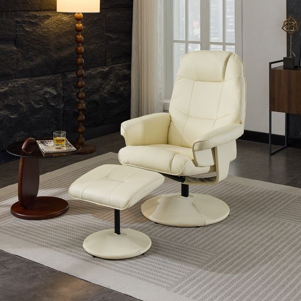 Massagesessel Mit Liegefunktion, Heizung & Hocker, Relax-Fernsehsessel Aus PU-Stoff, 360° Drehung, Beige_voghion.com