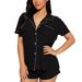 Women's Sleepwears Summer Basic Casual Short Sleeved Shirt Shorts Home Clothes 2 Piece Set Sleepwear_voghion.com