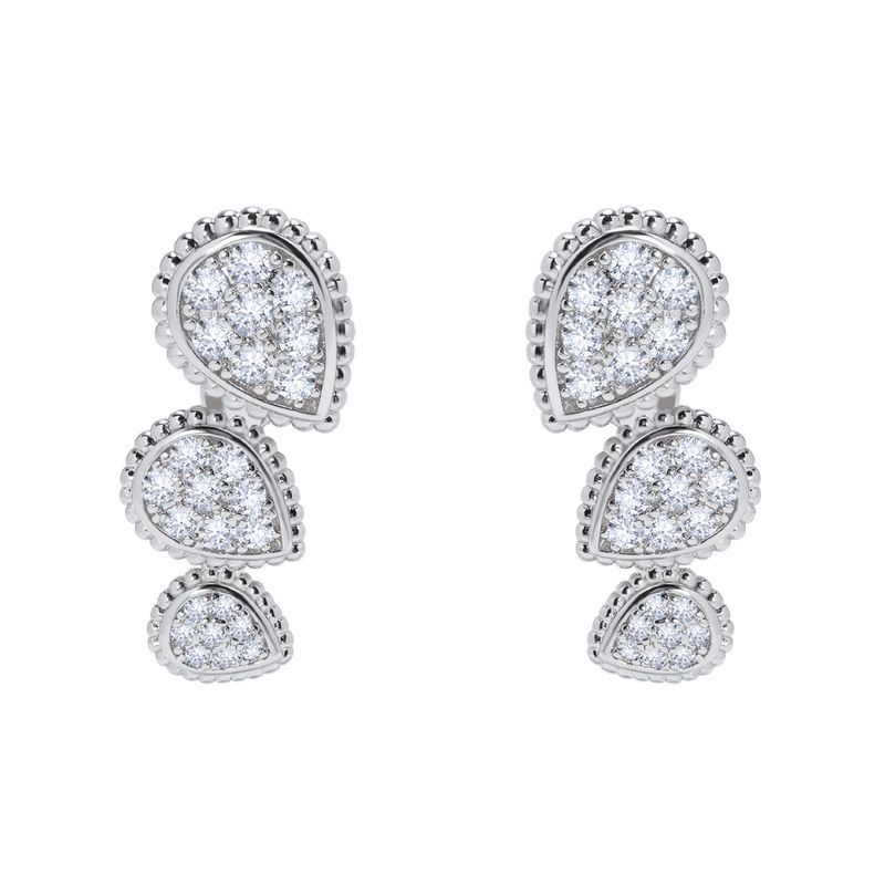 Damenschmuck, Perlenrand, voller Diamanten, tropfenförmige Diamant-Ohrstecker, arrangiert in einem personalisierten Modeschmuckset im französischen Stil_voghion.com
