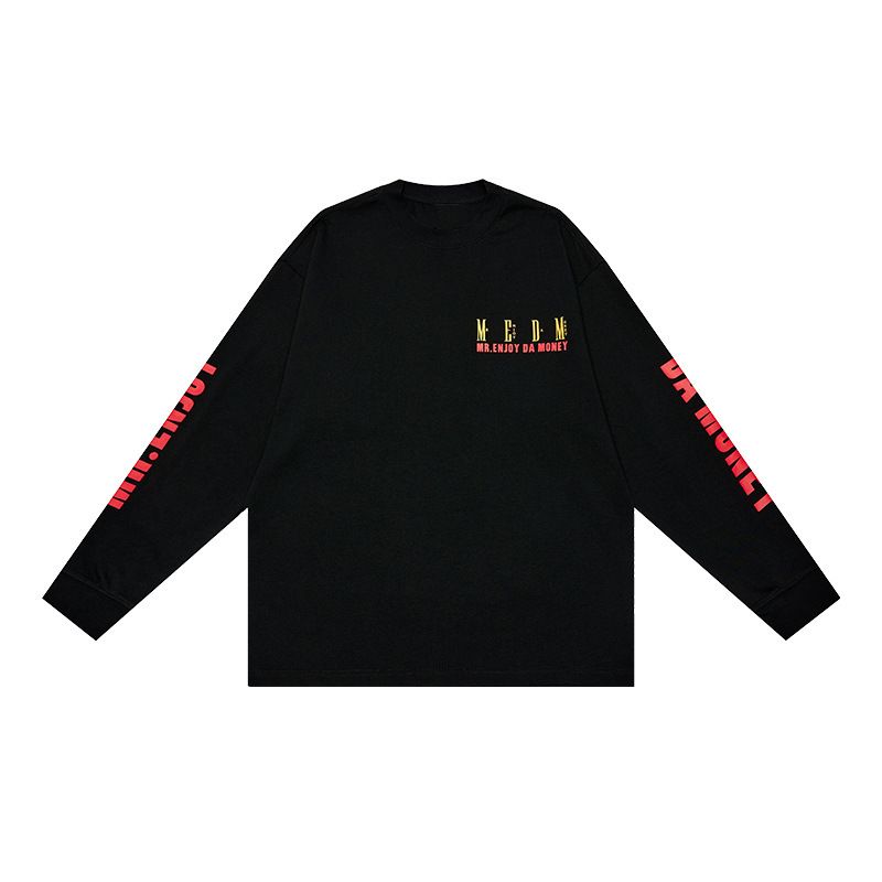 Herrenbekleidung Zurück Brief Großdruck Langarm Reine Baumwolle T-Shirt Herbst Lose Straße Rundhals Kleidung_voghion.com