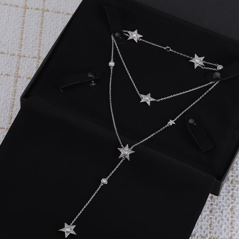Hot Salg Trendy Kvinder Mode Enkelt Gave Sæt Bogstav Dobbelt C Rhinestone Pendant Tynd Kæde Enkel Tekstur Smuk Kvinder Halskæde_voghion.com