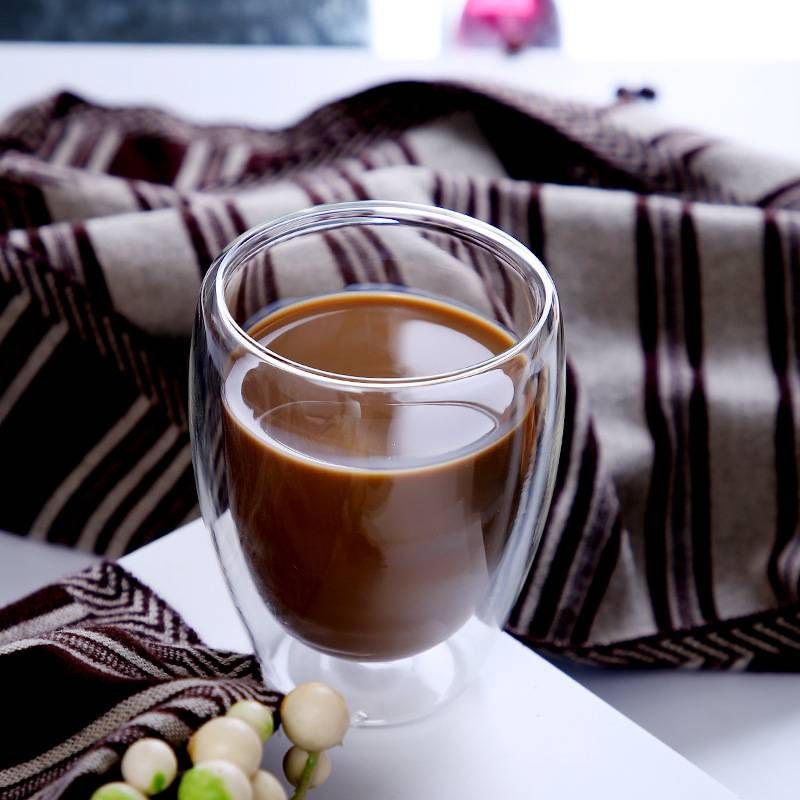 Vaso de vidrio de borosilicato de doble capa para el hogar, con asa y aislamiento antiescaldamiento, moderno y sencillo, con forma de huevo de ganso._voghion.com