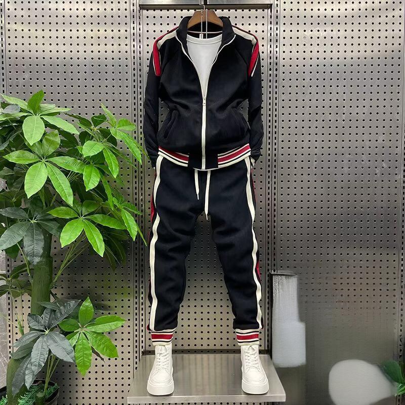 Herrenbekleidung Herbst-Winter-Sweatpants-Set mit Fleecefutter – Langarm-Jogginghose ohne Kapuze für Freizeit und Sport (Khaki/Schwarz, M-3XL)​_voghion.com