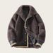 Men's Patchwork Faux Shearling Jacket, Oversized Single-Breasted Winter Coat With Notch Lapel, Windproof Polyester Blend Casual Outerwear_voghion.com