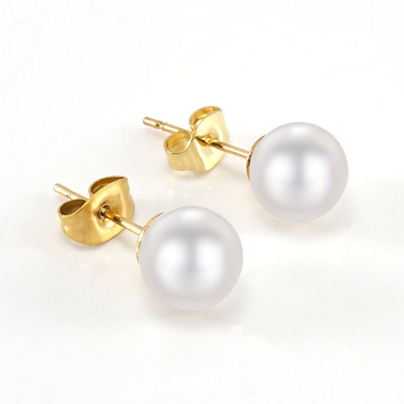 Elegant Geometric Stainless Steel Inlay Artificial Pearls Zircon Ear Studs 1 Pair_voghion.com