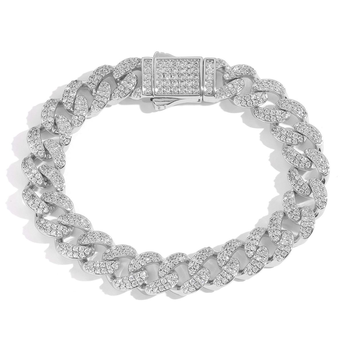 Vīriešu rotaslietas hiphopa kaklarota 12 mm Kubas ķēde ar mikro inkrustētu cirkona pavasara sprādzi, personības tendence, vīriešu hiphopa kaklarotu aksesuāri_voghion.com